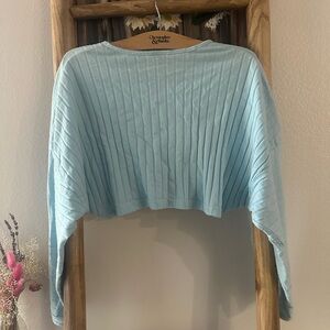 Light Blue Ribbed Knit Sweater